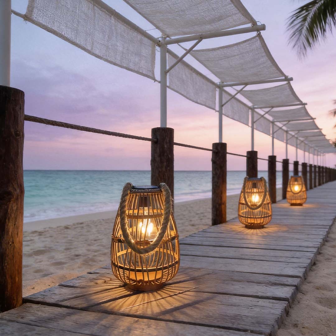 Rattan Solar Lantern Portable Waterproof Vintage Light