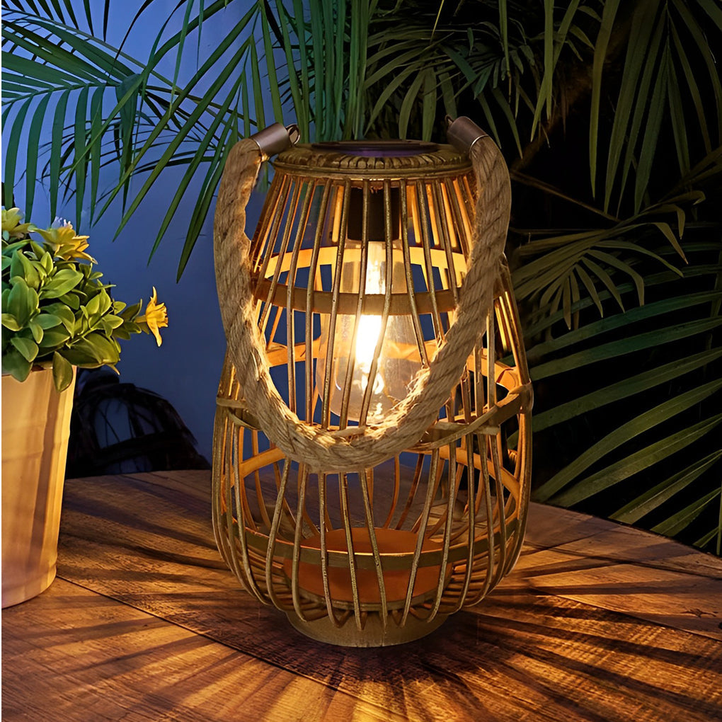 Rattan Solar Lantern Portable Waterproof Vintage Light