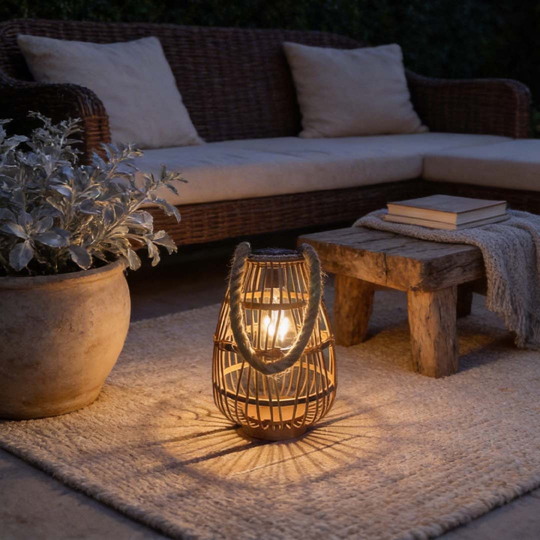 Rattan Solar Lantern Portable Waterproof Vintage Light