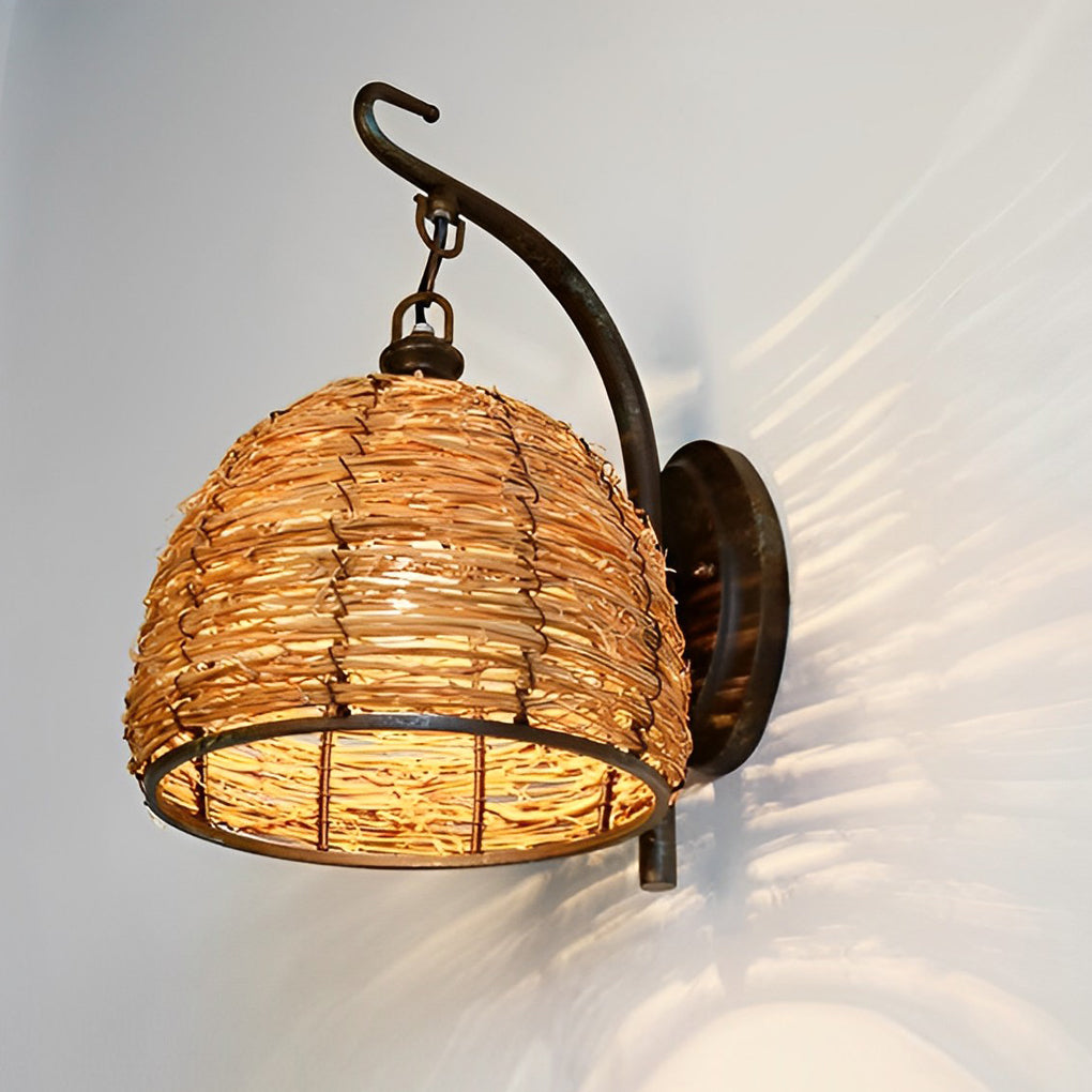 Rattan Wall Lamp Iron Retro Rustic Farmhouse Light