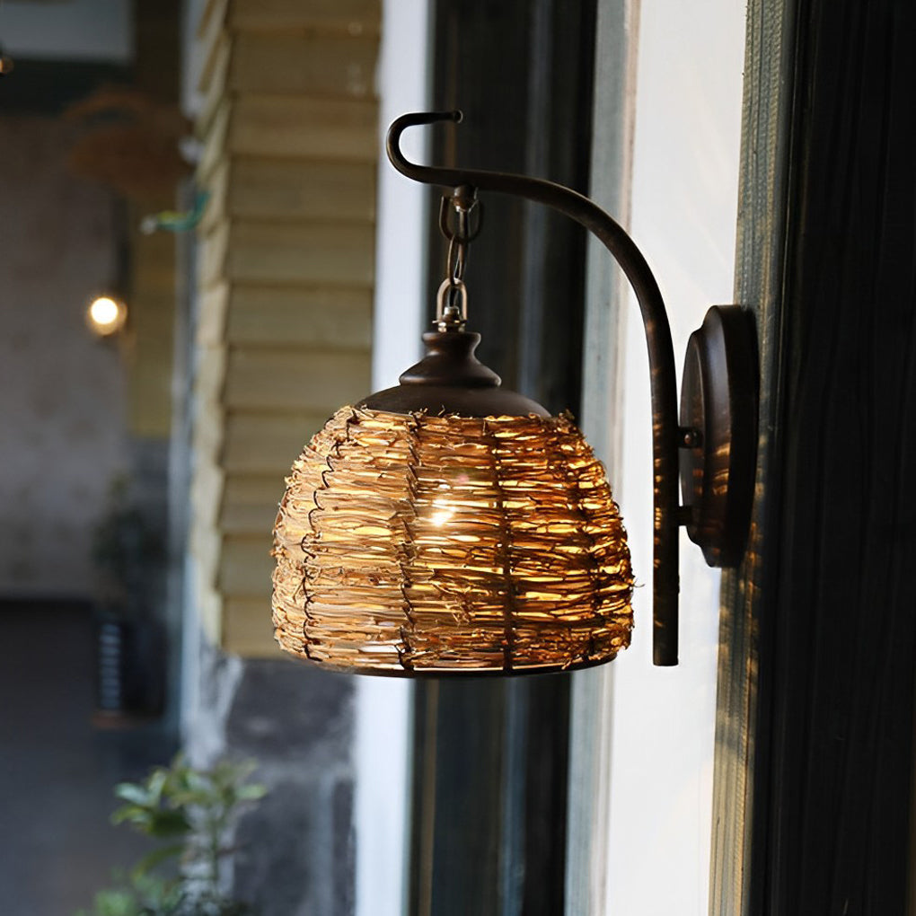Rattan Wall Lamp Iron Retro Rustic Farmhouse Light