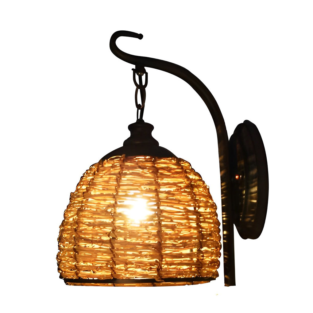 Rattan Wall Lamp Iron Retro Rustic Farmhouse Light