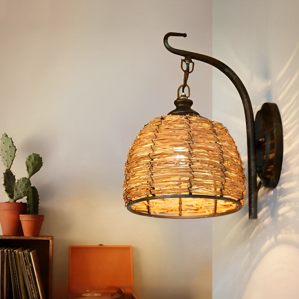 Rattan Wall Lamp Iron Retro Rustic Farmhouse Light