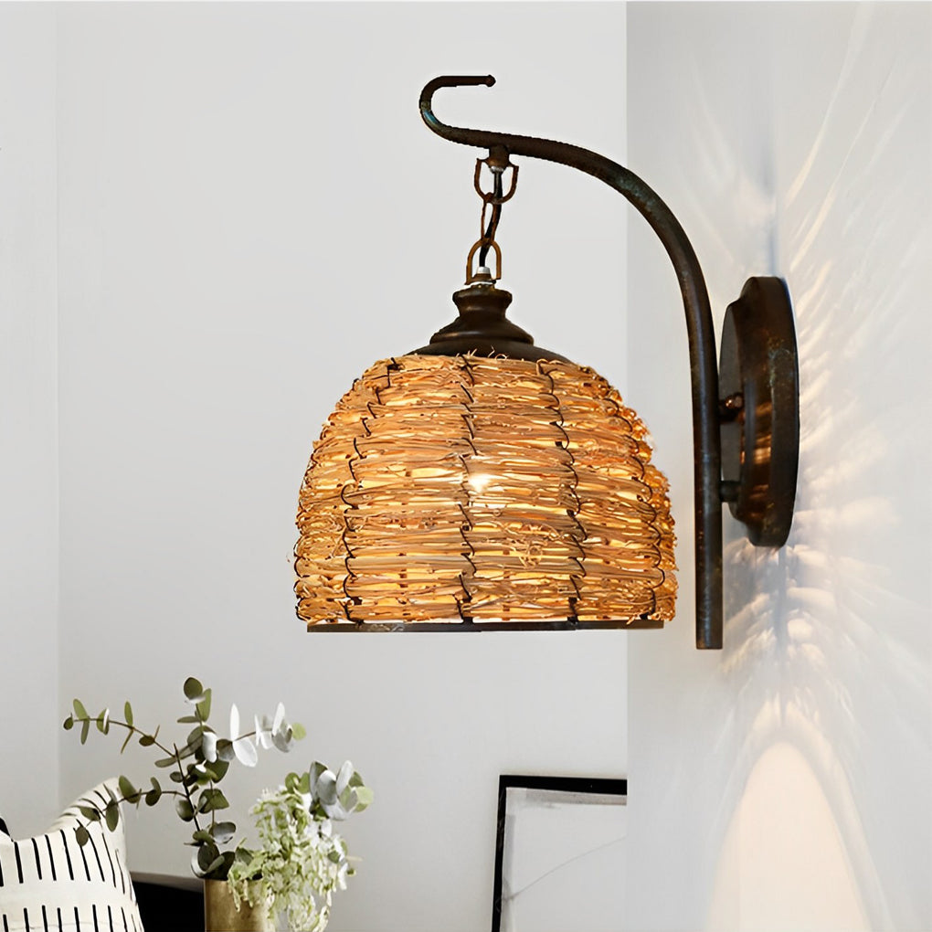 Rattan Wall Lamp Iron Retro Rustic Farmhouse Light