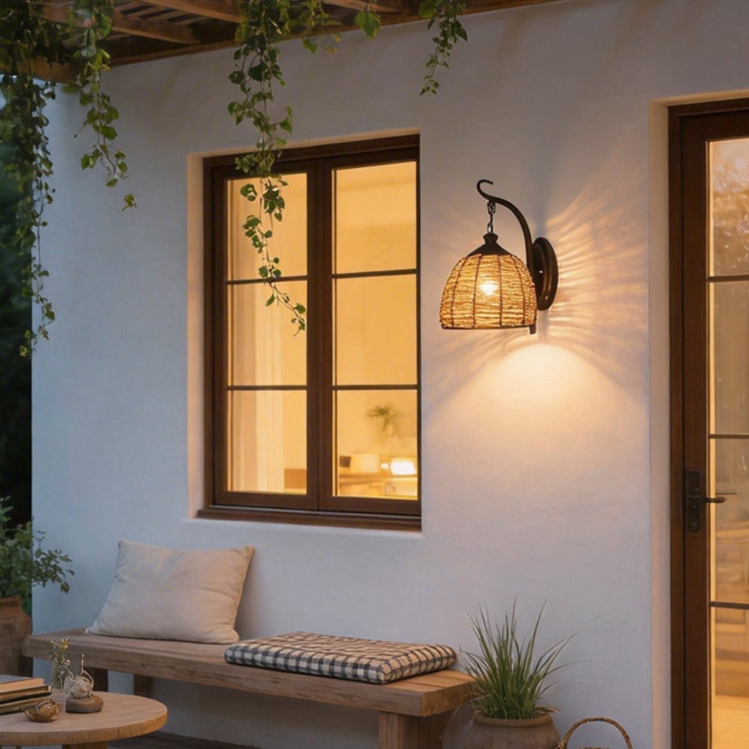 Rattan Wall Lamp Iron Retro Rustic Farmhouse Light