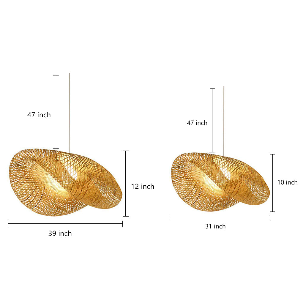 Rattan Wave Pendant Light Modern Rustic Bamboo Ceiling Light
