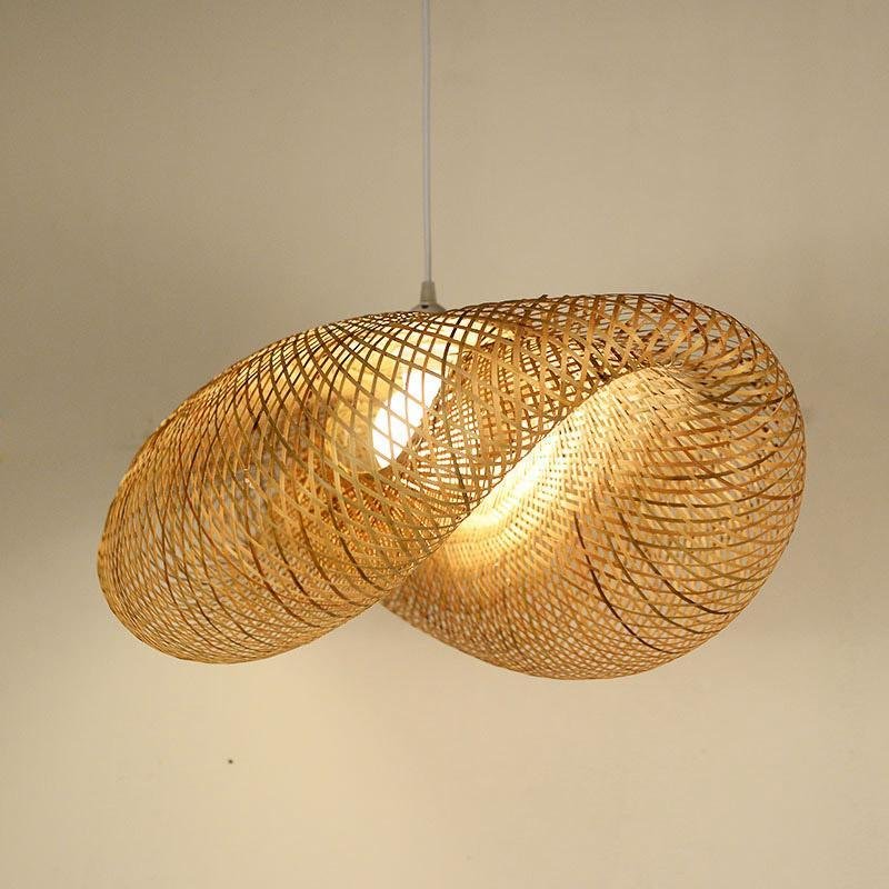 Rattan Wave Pendant Light Modern Rustic Bamboo Ceiling Light