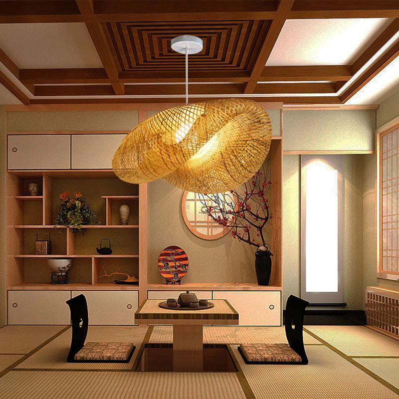 Rattan Wave Pendant Light Modern Rustic Bamboo Ceiling Light