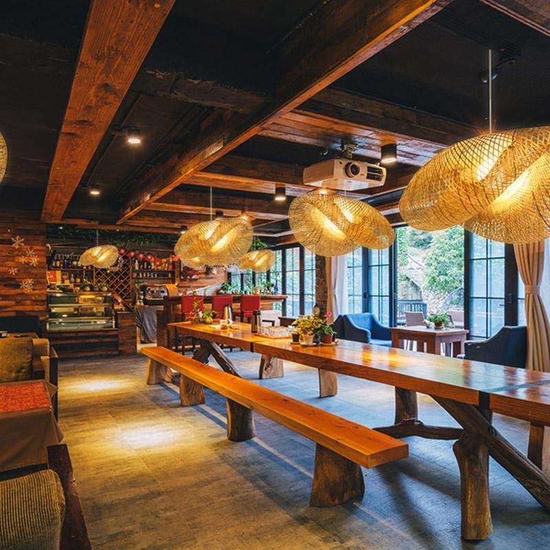 Rattan Wave Pendant Light Modern Rustic Bamboo Ceiling Light