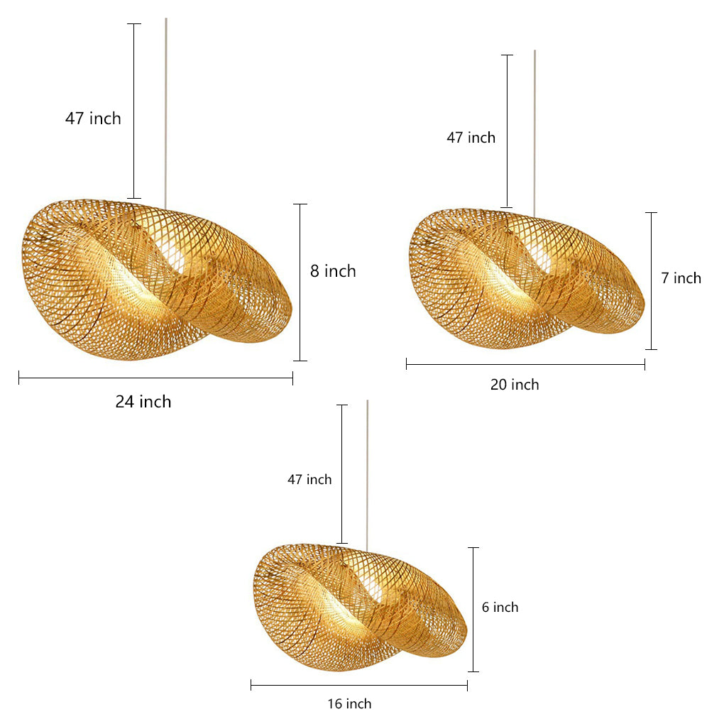 Rattan Wave Pendant Light Modern Rustic Bamboo Ceiling Light