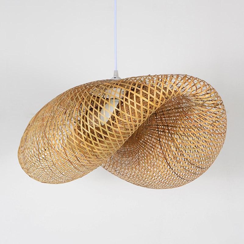 Rattan Wave Pendant Light Modern Rustic Bamboo Ceiling Light