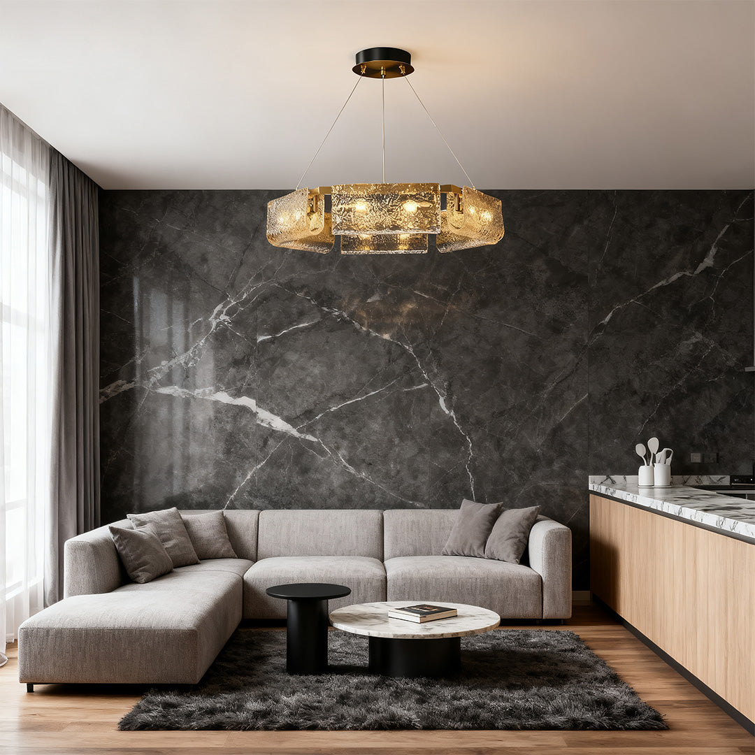 Rectangular Glass Chandelier Italian Luxury Full Brass Ceiling Light