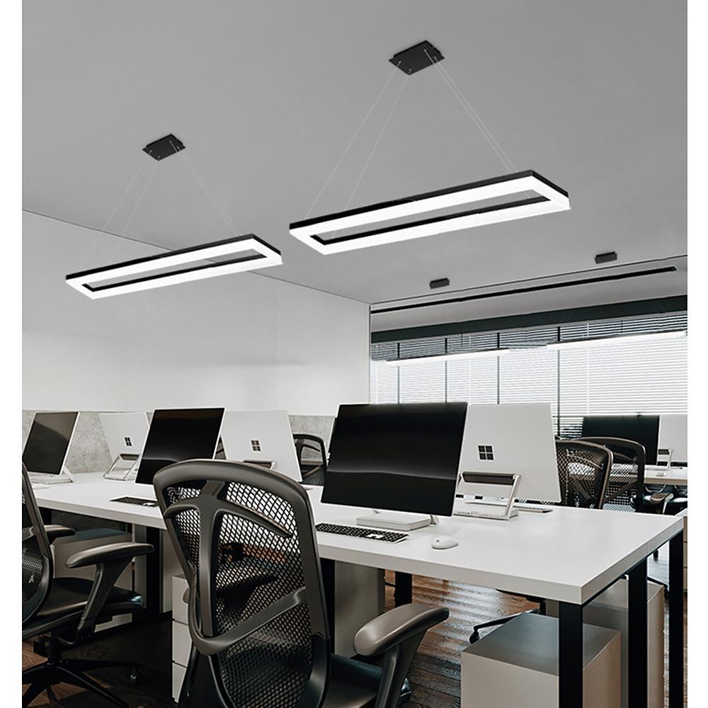 Rectangular Pendant Light LED Black Modern Ceiling Light