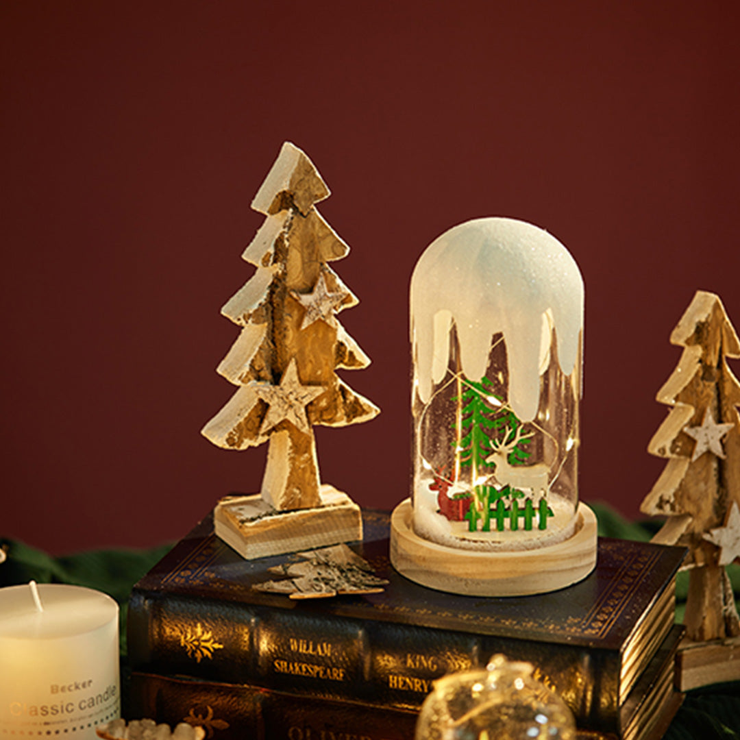 Christmas Decoration Wooden Glass Snow Scene Ornament Lamp