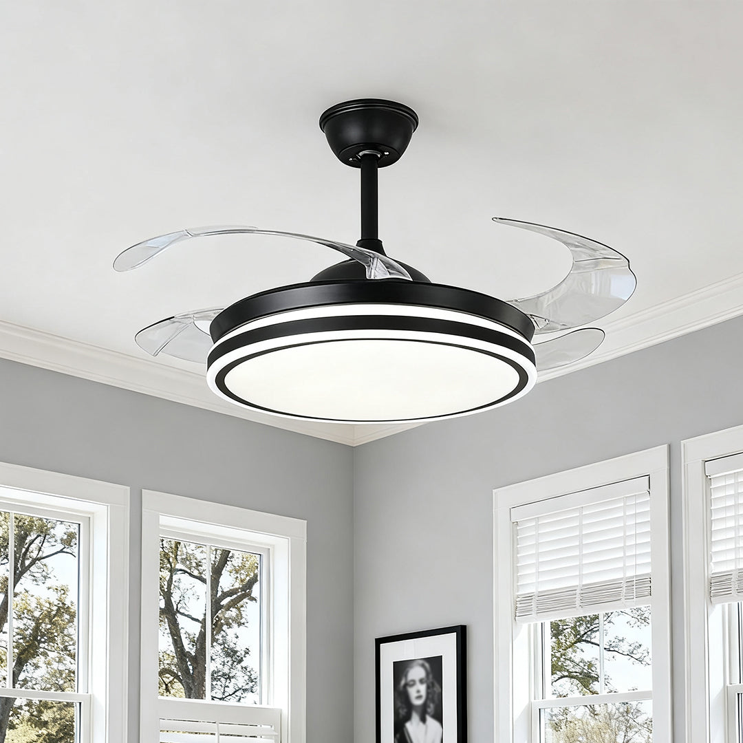 Black Ceiling Fan with Lights Remote Control Stylish All-Copper Lamp