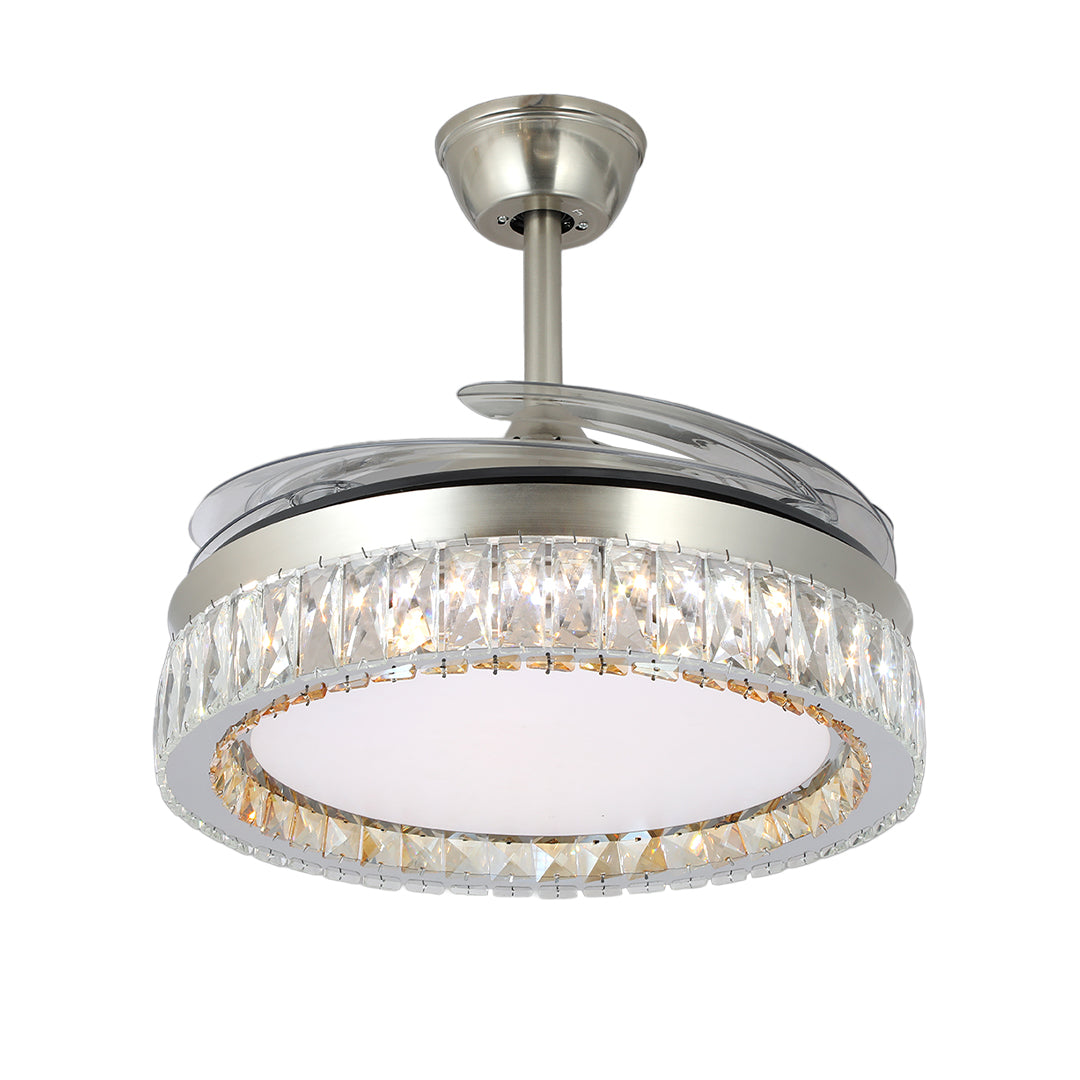 Crystal Ceiling Fan with Light Remote Controlled Luxury Nickel Lamp
