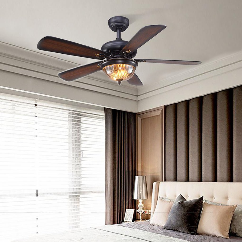 Retro Ceiling Fan Light Country Style Metal Brown Blades Light