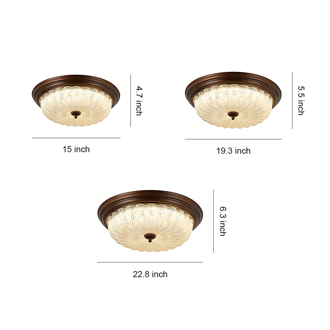 Retro Flush Mount Ceiling Light Pumpkin Walnut Wood Color Dome Light