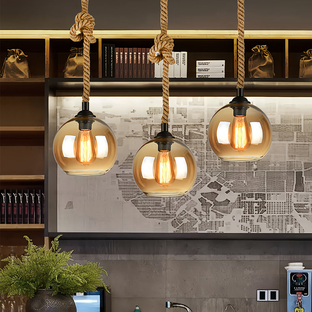 Retro Glass Pendant Light Minimalist LED Hemp Rope Ceiling Light