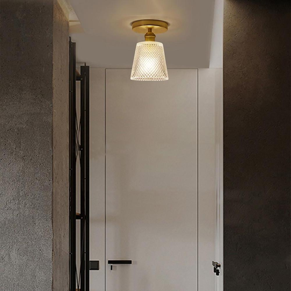 Lantern Modern Glass Copper Flush Mount Ceiling Lighting