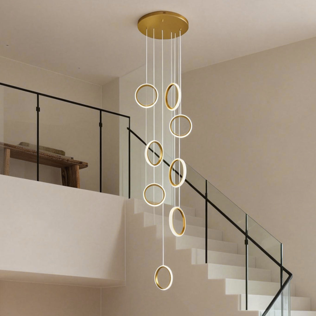 Ring Staircase Pendant Light Gold LED Ceiling Light