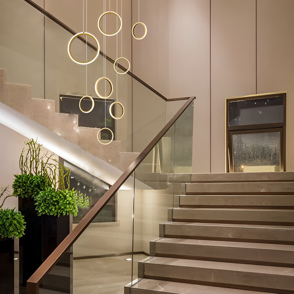 Ring Staircase Pendant Light Gold LED Ceiling Light