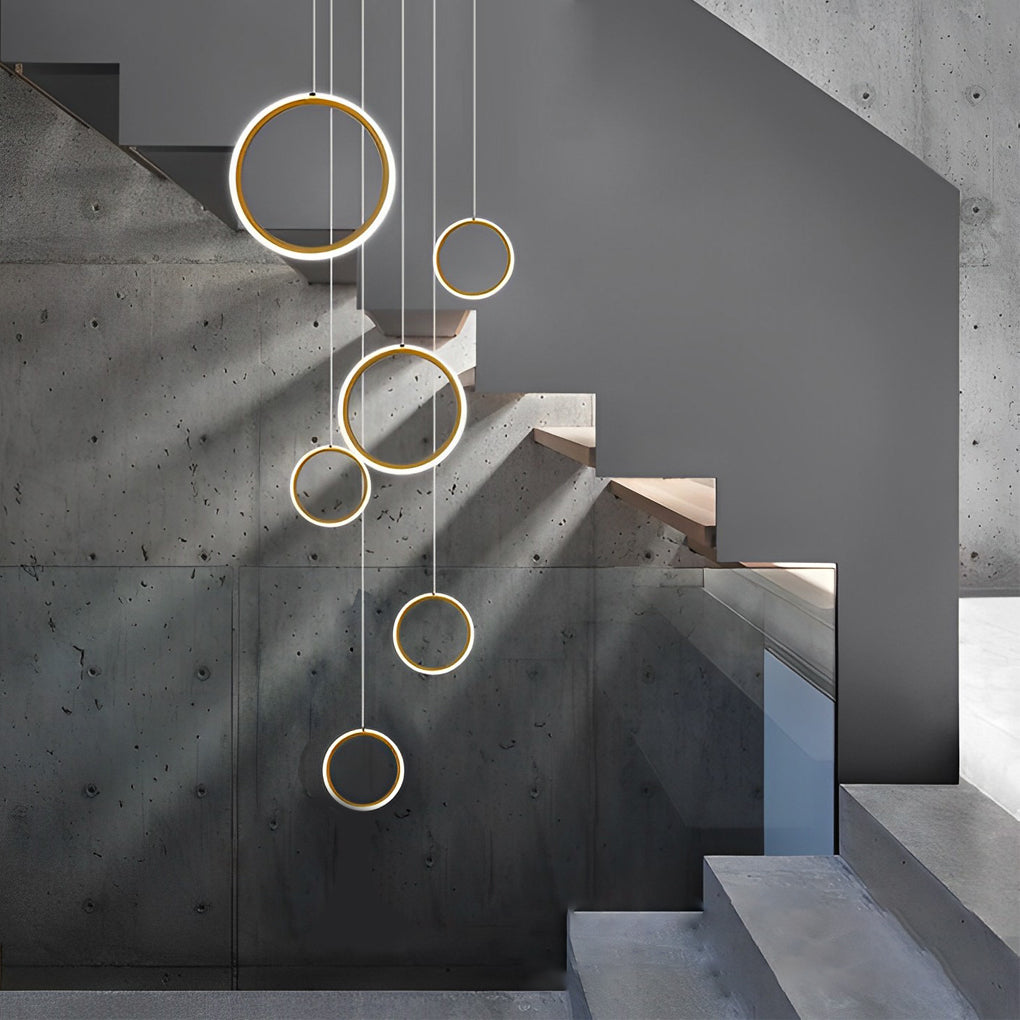 Ring Staircase Pendant Light Gold LED Ceiling Light