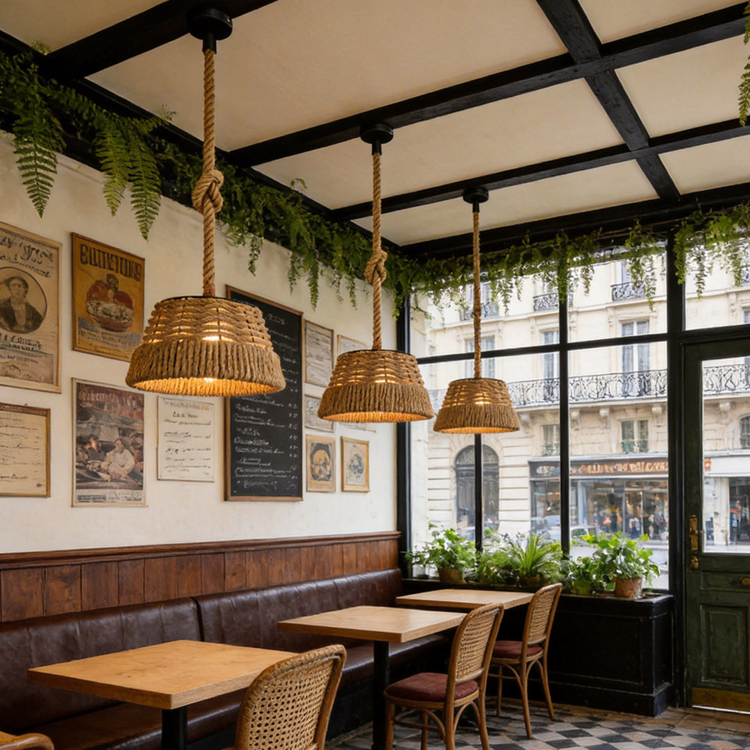 Rope Pendant Lights Vintage Industrial Style Hemp Iron Ceiling Light