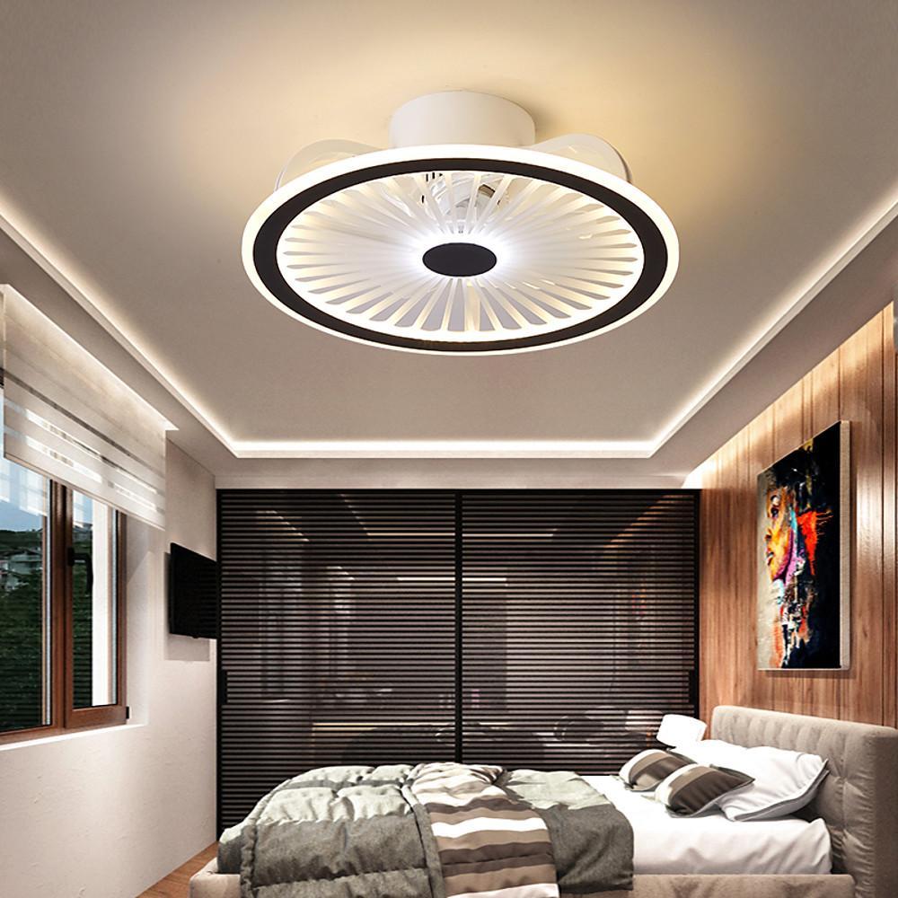 Round Ceiling Fan with Light Modern Leafless LED Light