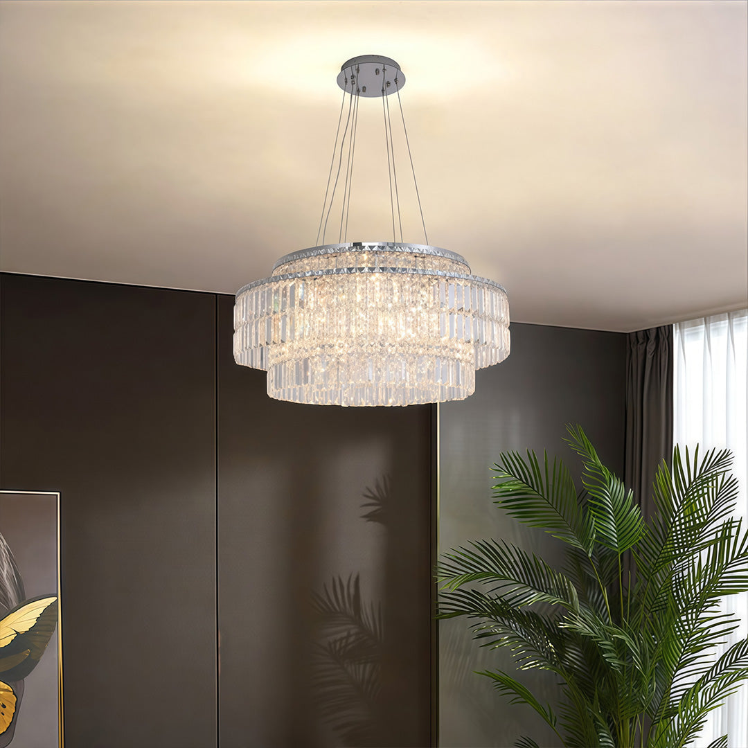 Chandelier with Round Crystals Minimalist Adjustable Ceiling Light