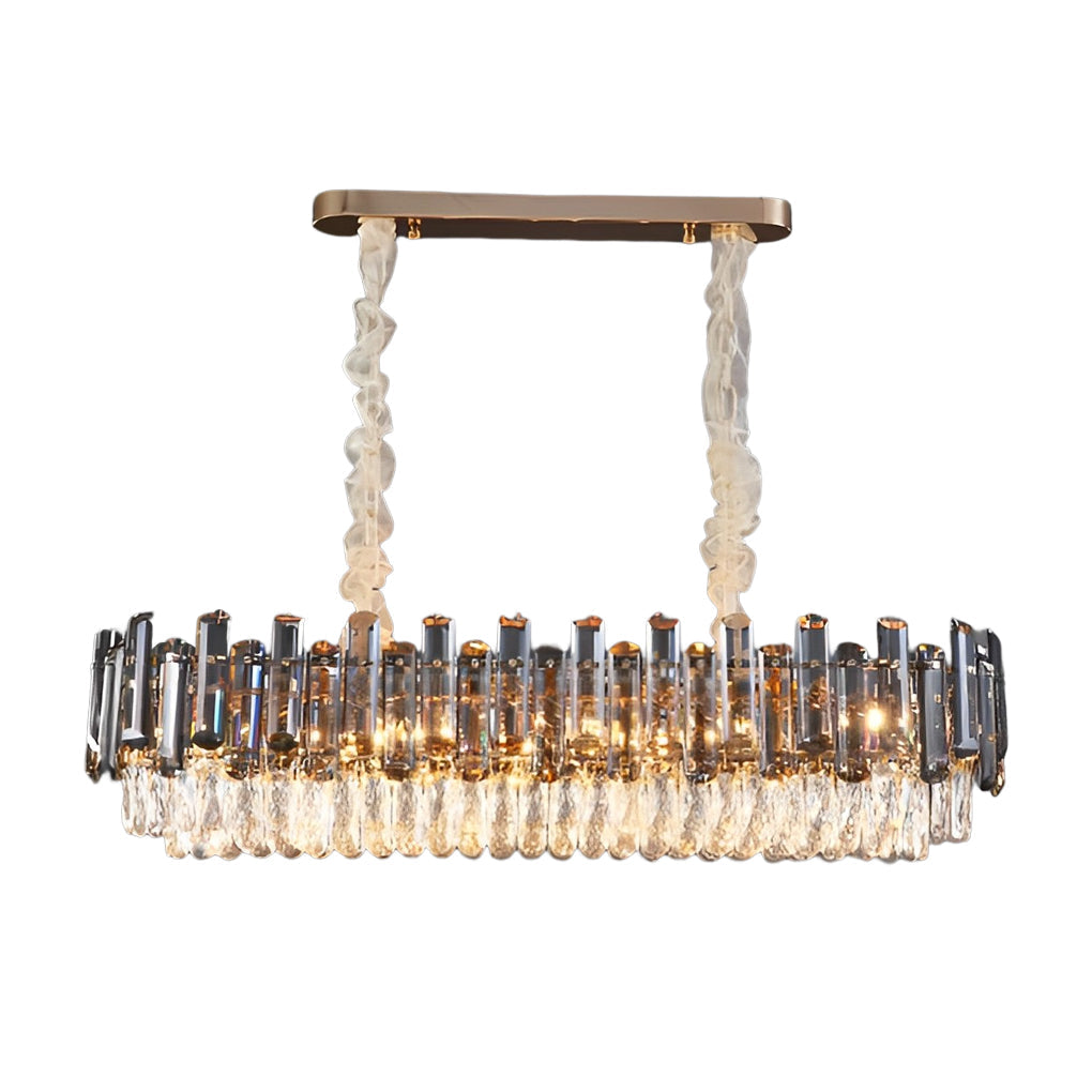 Round Drum Crystal Chandelier Modern Metal Ceiling Light