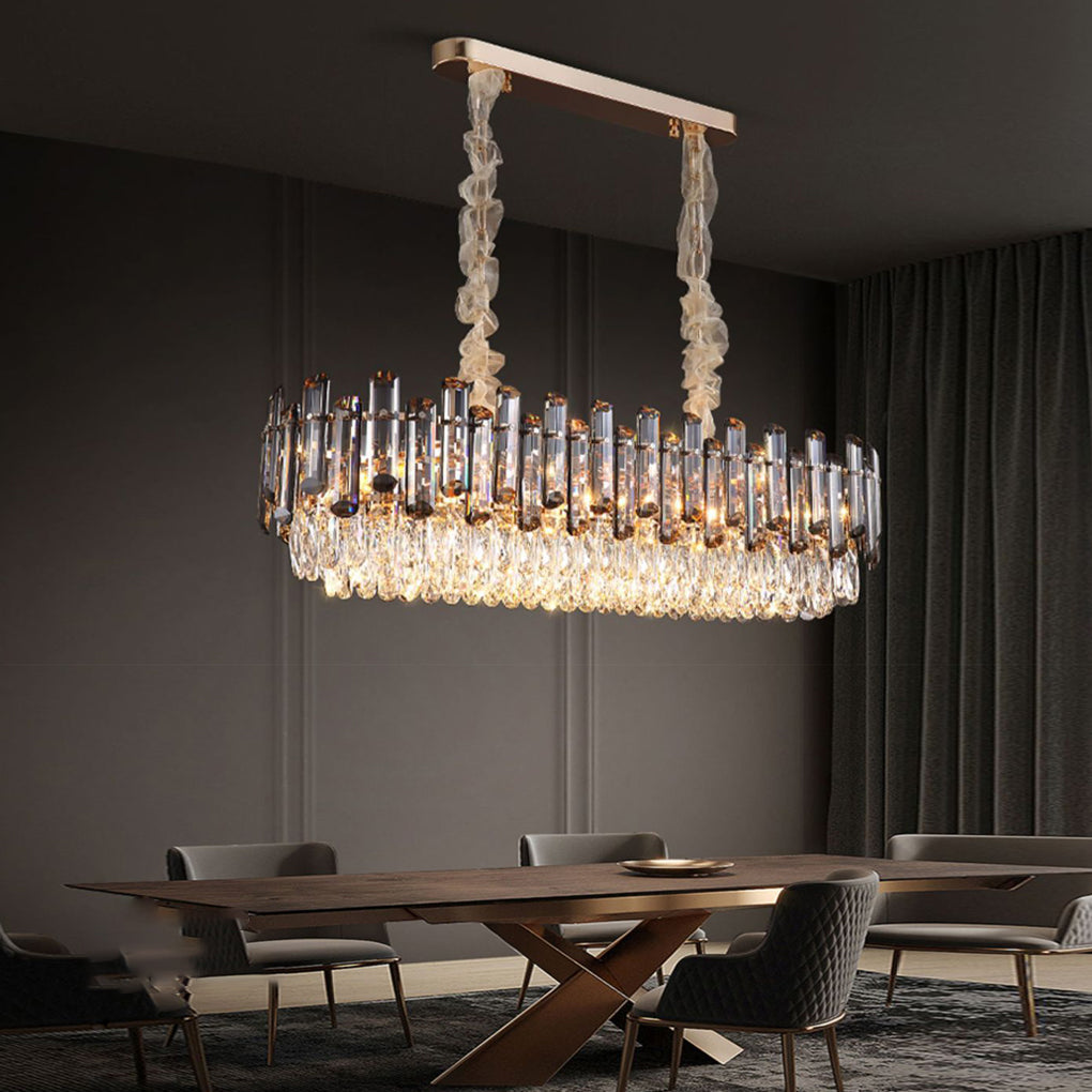 Round Drum Crystal Chandelier Modern Metal Ceiling Light