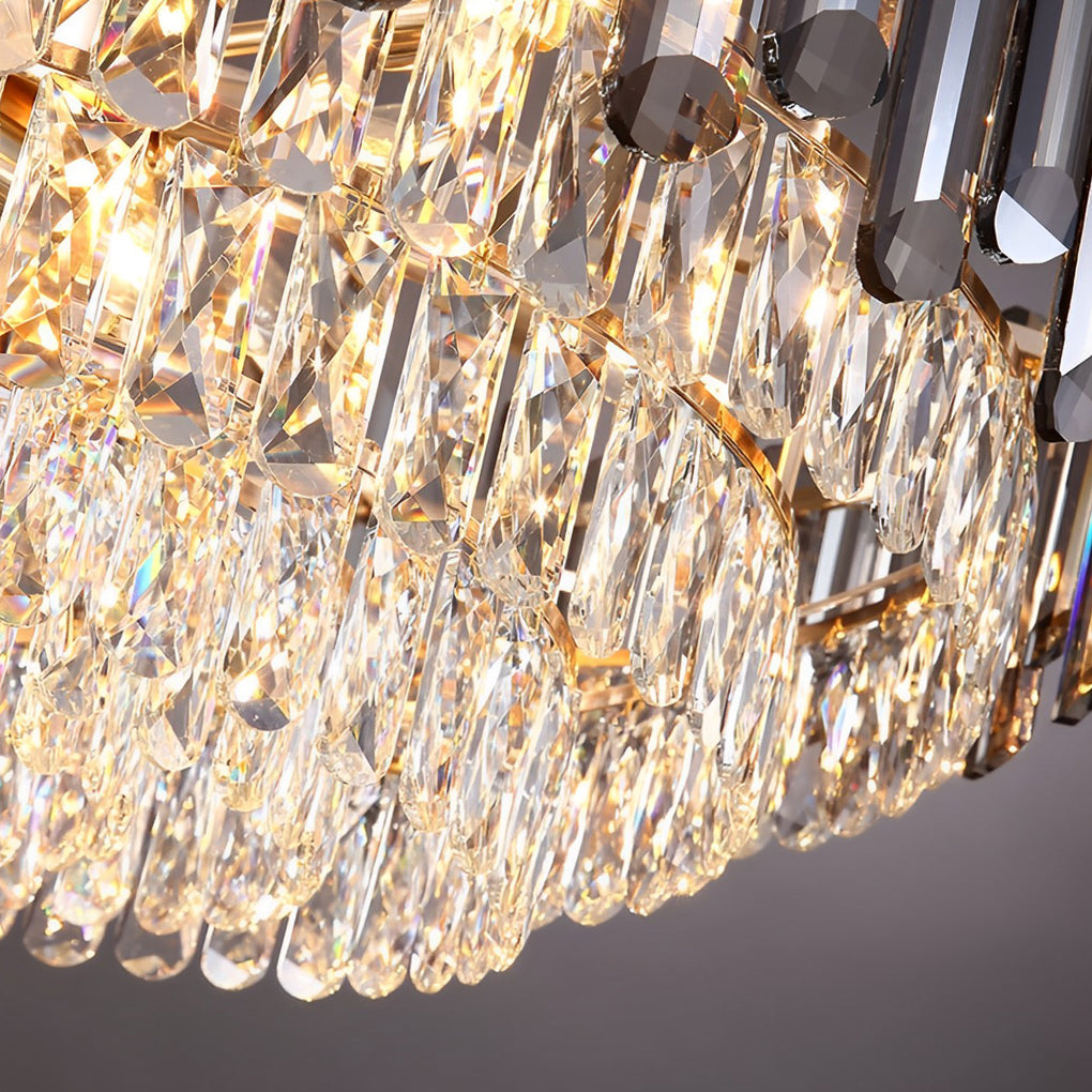 Round Drum Crystal Chandelier Modern Metal Ceiling Light