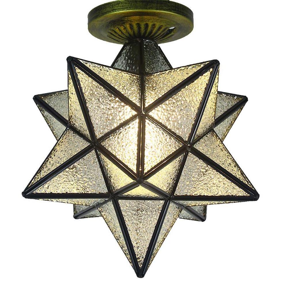 Geometric Multi Pointed Star Ceiling Light Metal Glass Semi-Flush Mount Lighting