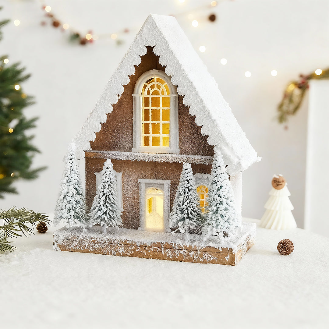 Light up Wooden Christmas Houses Snow Scene Decorative Lamp