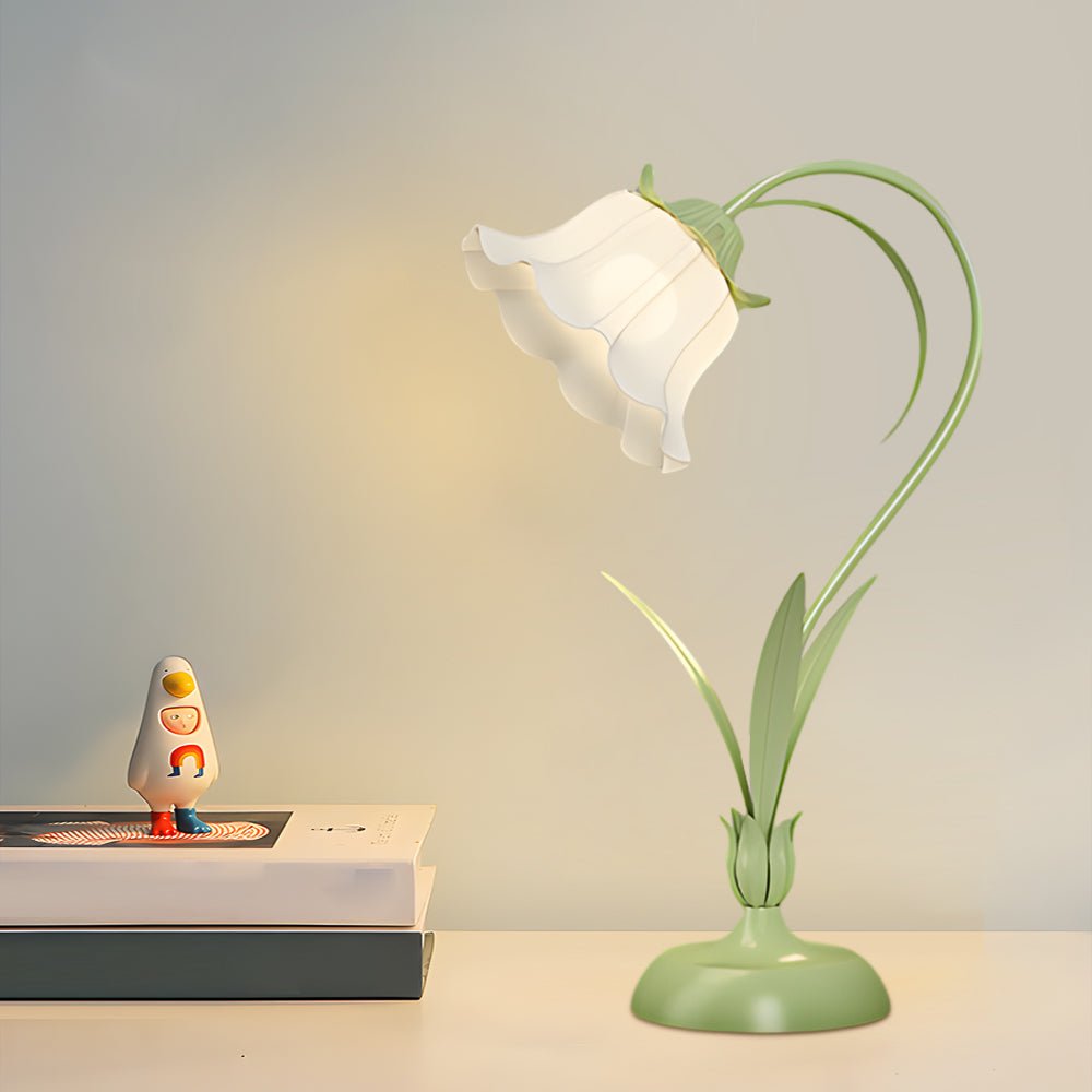 Rustic Green Desk Lamp with White Floral Shade and 3-Step Dimming for Home Office