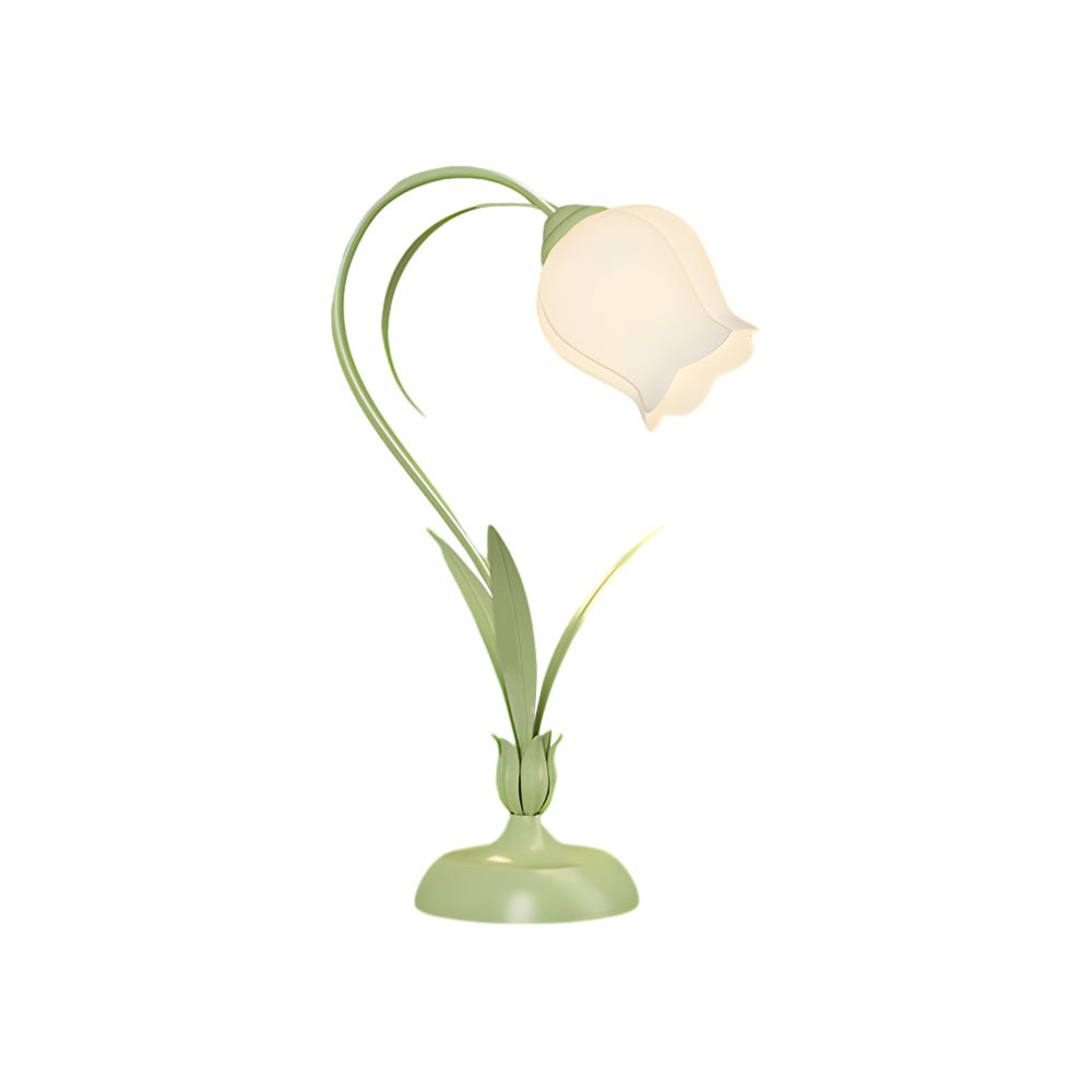 Rustic Green Desk Lamp with White Floral Shade and 3-Step Dimming for Home Office