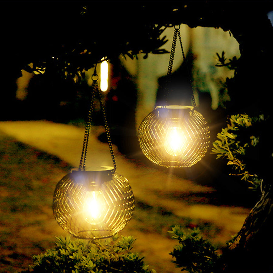 Lantern Style Outdoor Lights Solar Iron Mesh Hanging Lights