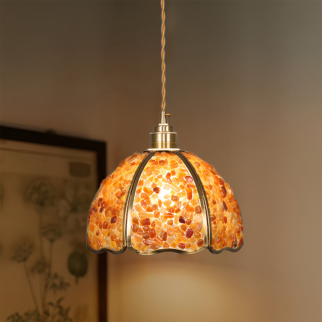 Small Crystal Pendant Light Vintage Full Copper Ceiling Light