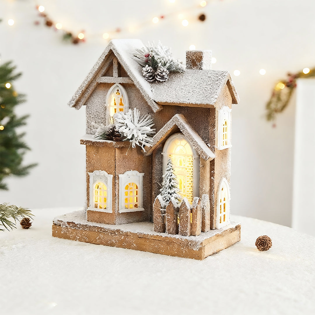 Light up Wooden Christmas Houses Snow Scene Decorative Lamp