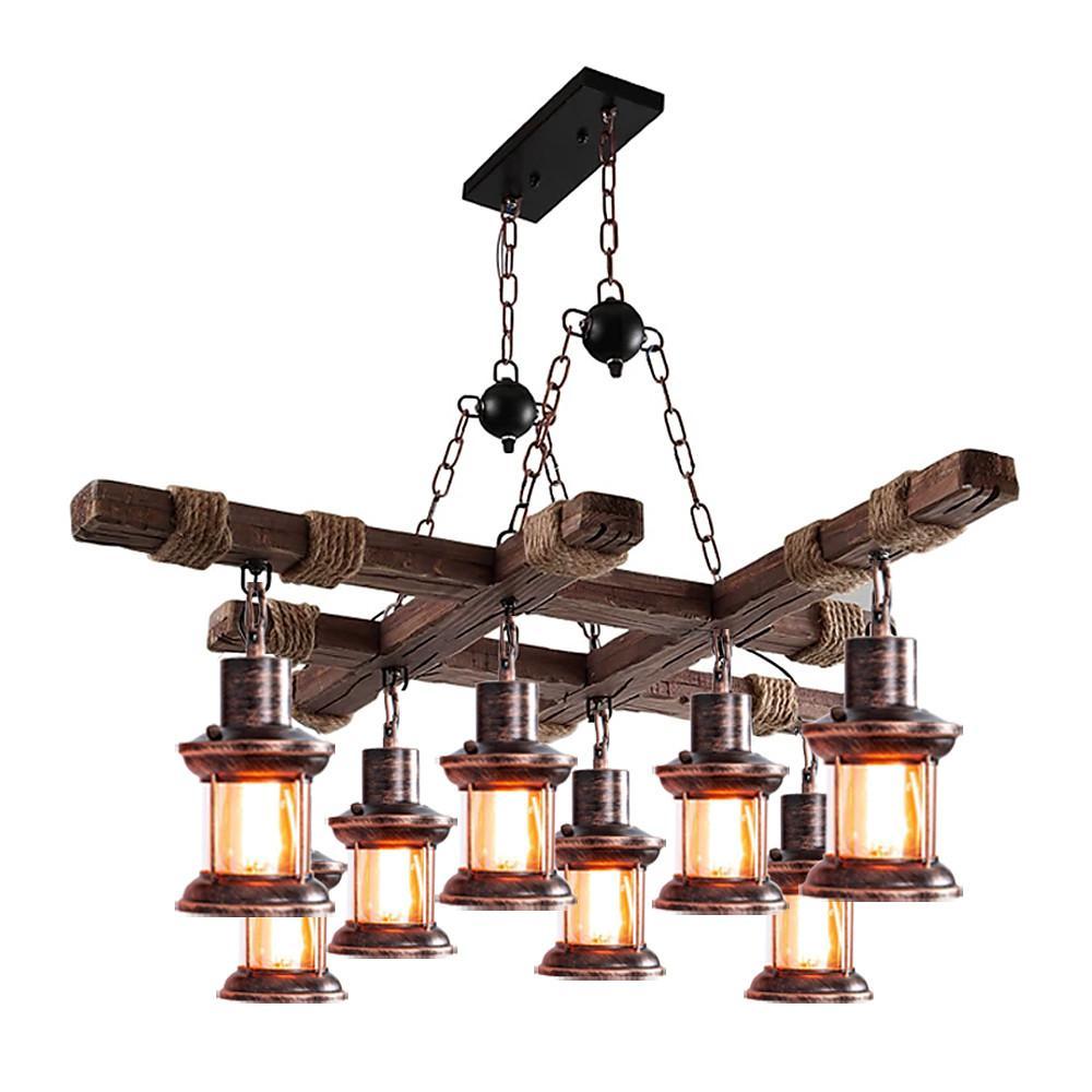 Rustic Wood Chandelier Vintage Unique LED Ceiling Light