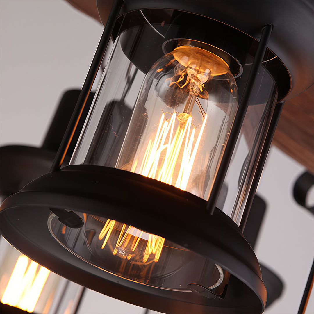 Rustic Wood Chandelier Classic Country Style 4-Light Lantern Lamp
