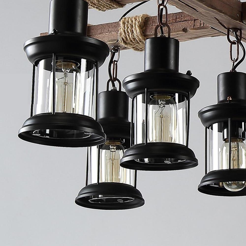 Rustic Wood Chandelier Vintage Unique LED Ceiling Light