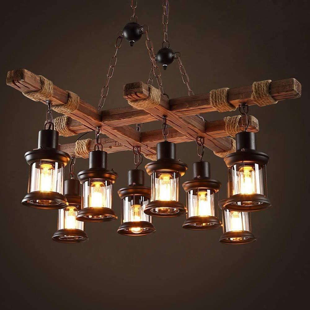 Rustic Wood Chandelier Vintage Unique LED Ceiling Light