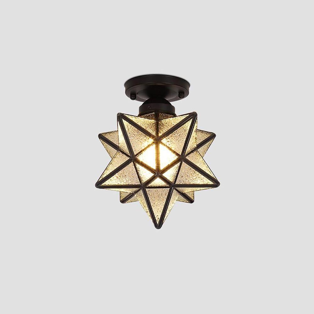 Geometric Multi Pointed Star Ceiling Light Metal Glass Semi-Flush Mount Lighting