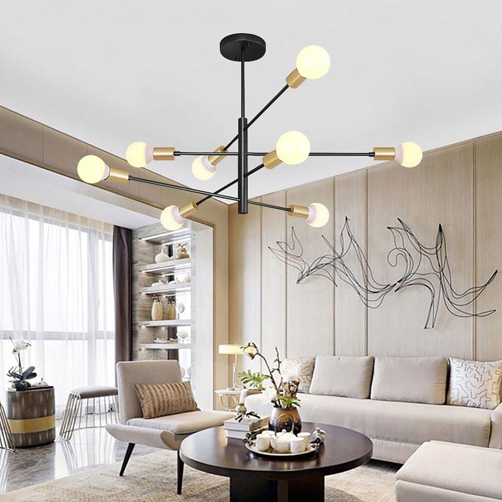 Modern Sputnik LED Geometric Chandelier Living Room Black Linear Chandelier 8 Bulbs