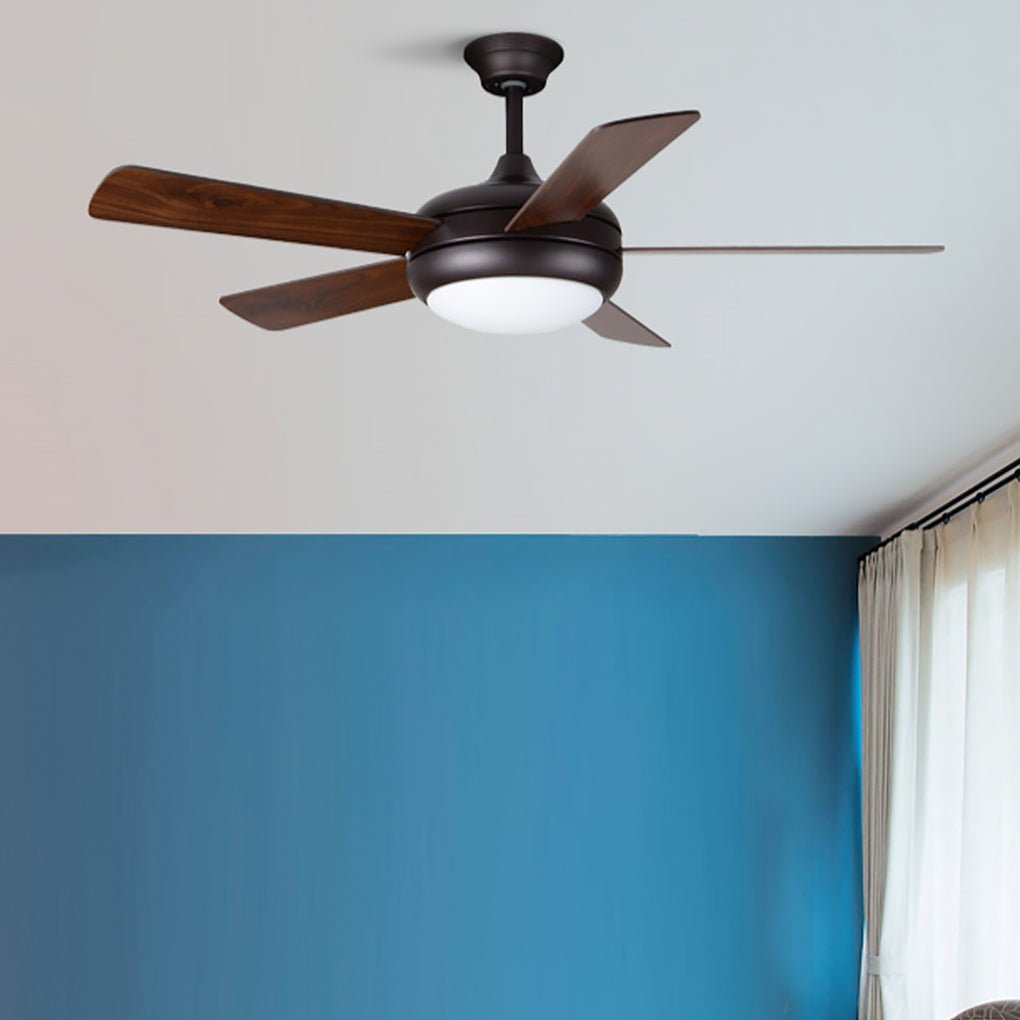 Semi-Flush Mount Ceiling Fan with Light Vintage Real Wood Light