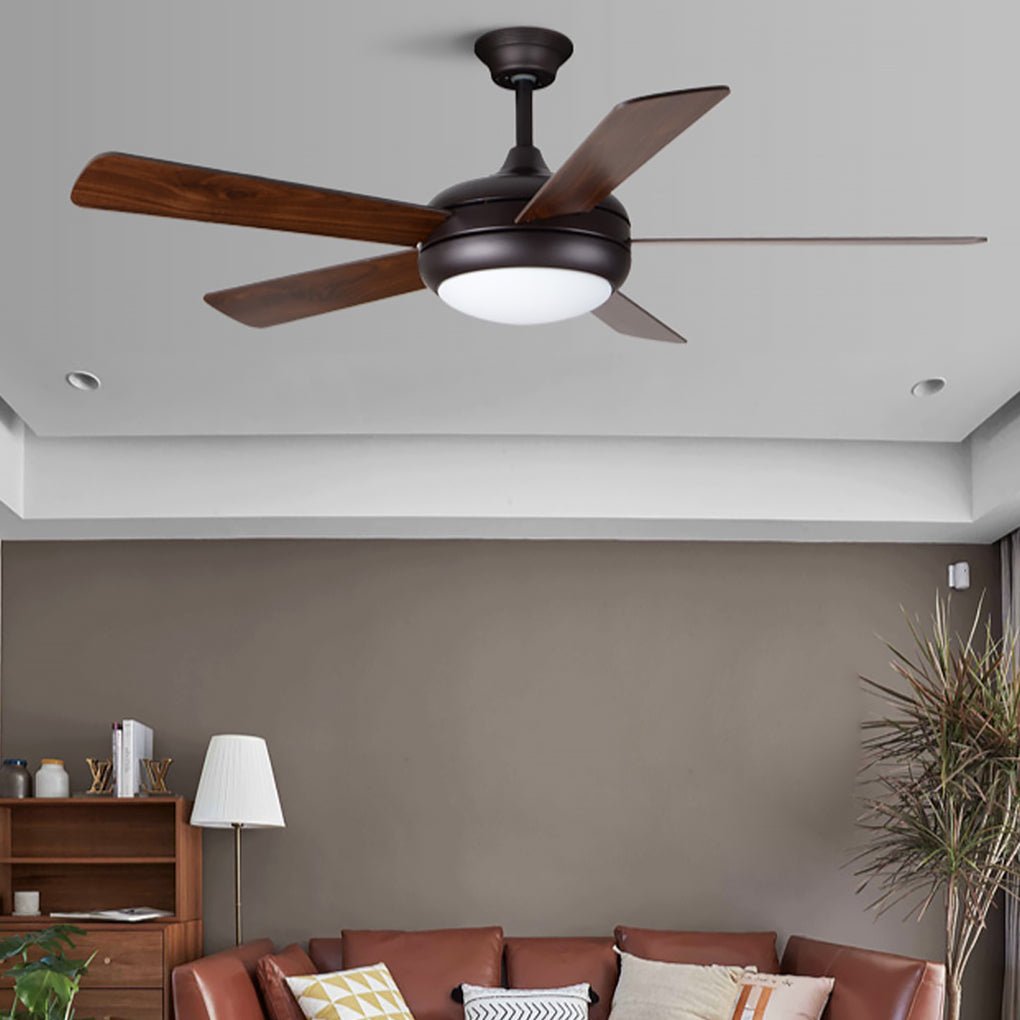 Semi-Flush Mount Ceiling Fan with Light Vintage Real Wood Light