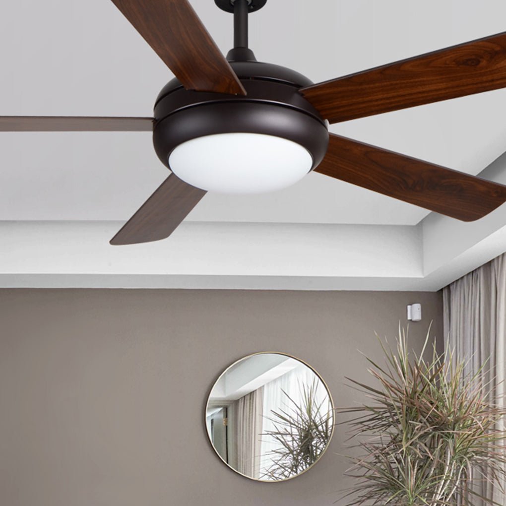 Semi-Flush Mount Ceiling Fan with Light Vintage Real Wood Light