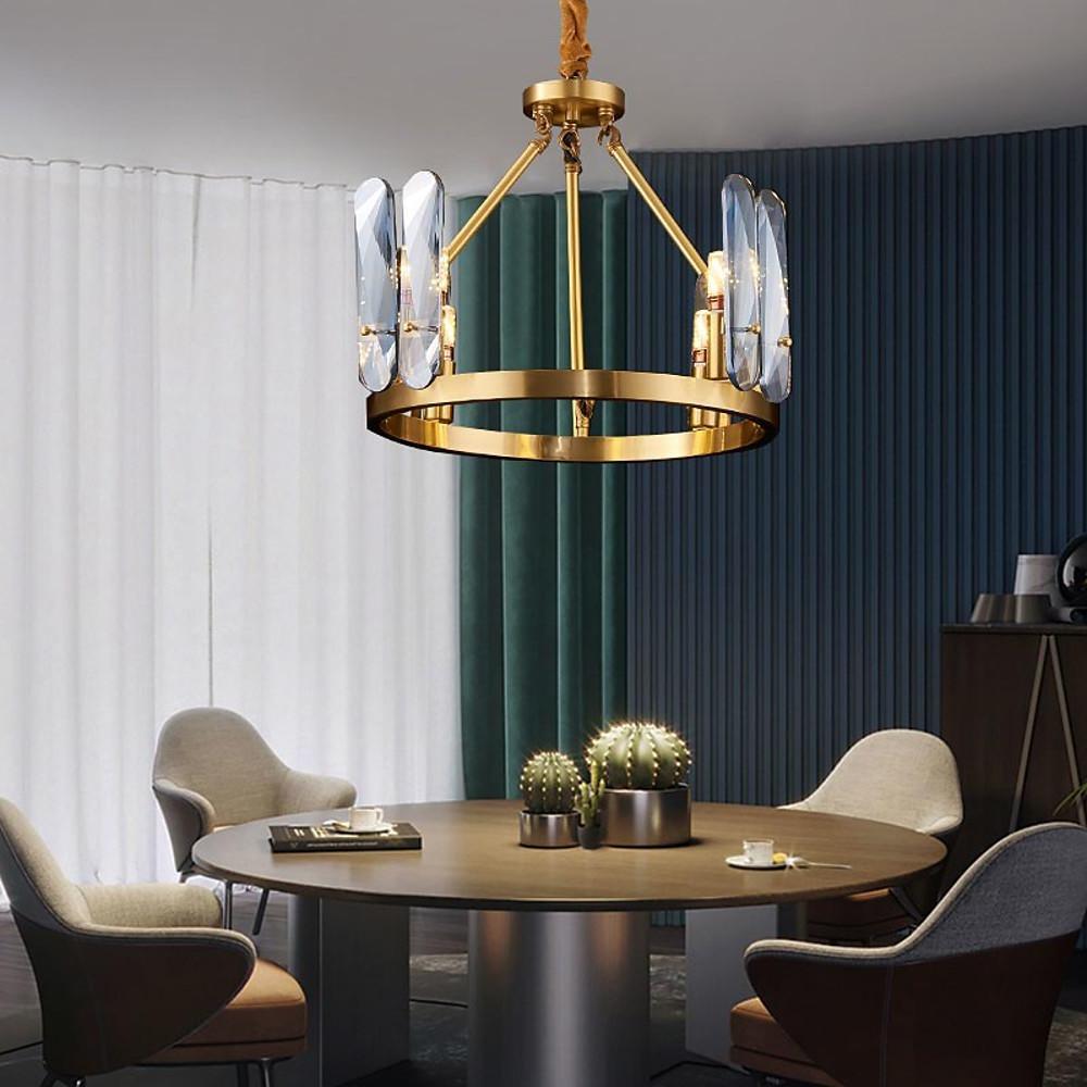 8-light LED Circular Glass Copper Nordic Chandelier Ceiling Lights